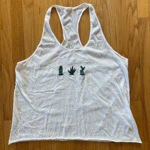 White Michelle By Comune Tank Top with Cactus, Size Medium, Racerback